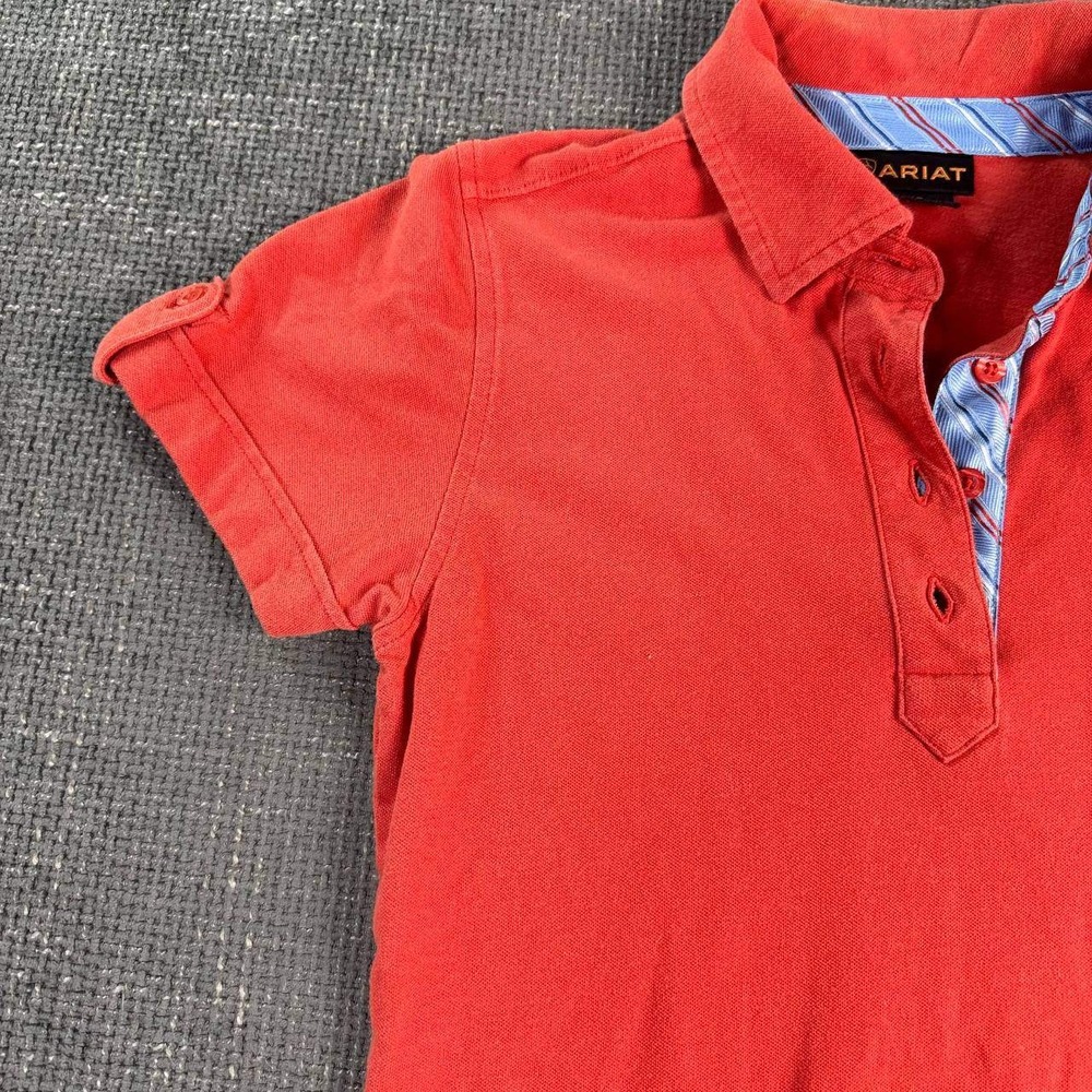 Ariat Short Sleeve Polo Shirt Womens Small Coral Red Equestrian Logo Pique - Picture 2 of 13